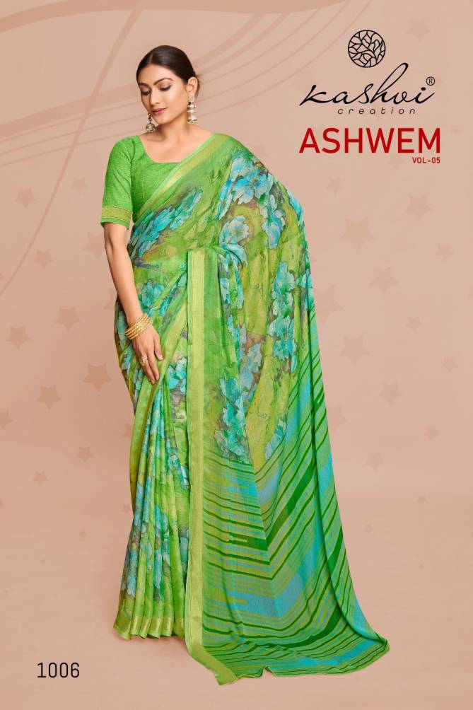 Ashwem Vol 5 By Kashvi Dull Moss Viscose Printed Daily Wear Sarees Wholesale Price In Surat